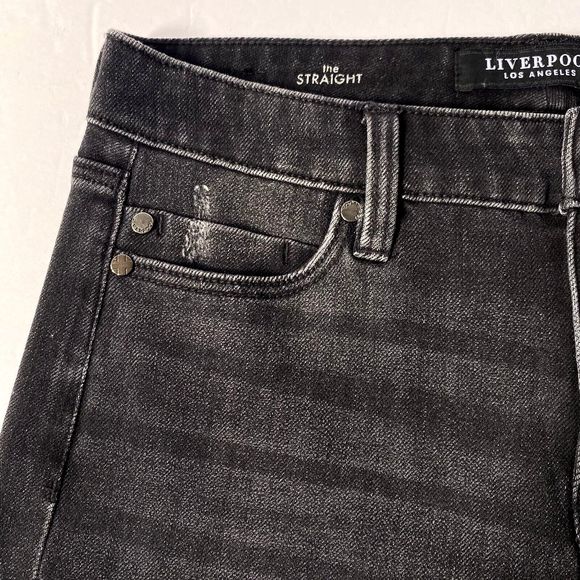 Liverpool Jeans Women 6/28 Cavalier Black The Straight Distressed Raw Frayed Hem - Picture 13 of 16